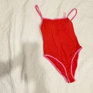 Aqua Red Swimsuit with Pink Accents